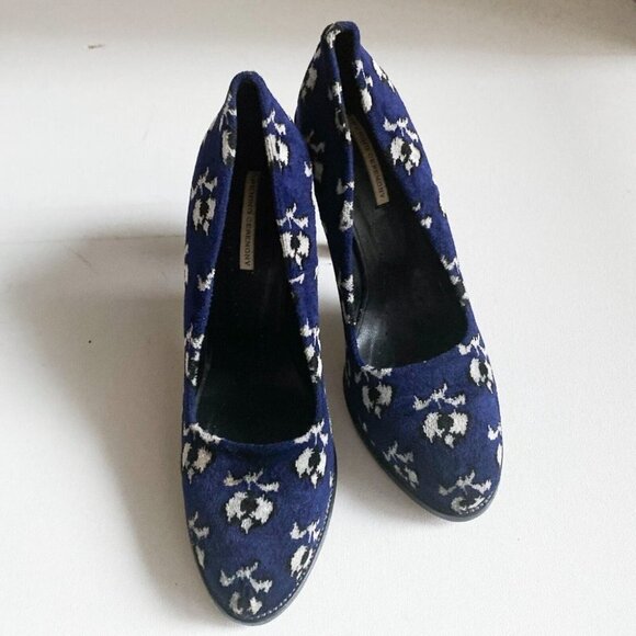 Opening Ceremony Blue Floral Velvet Hidden Platform Heels 39 - Picture 3 of 9